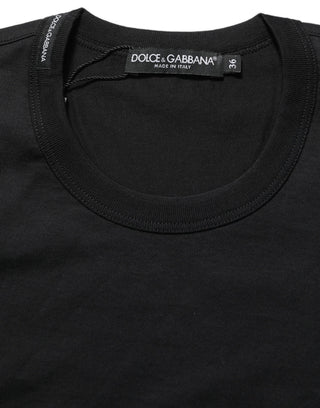 Black Cotton Short Sleeves Crew Neck T-shirt