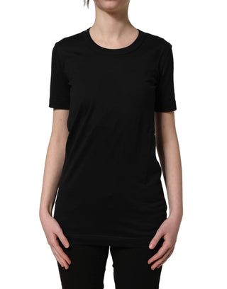 Black Cotton Short Sleeves Crew Neck T-shirt