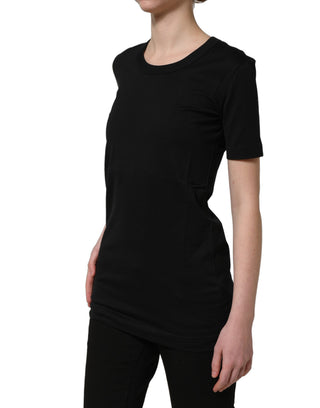 Black Cotton Short Sleeves Crew Neck T-shirt