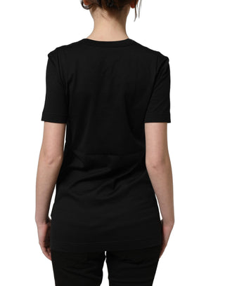 Black Cotton Short Sleeves Crew Neck T-shirt