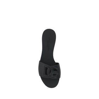 Black Rubber Flat Sandals
