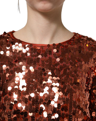 Blusa corta de manga larga con lentejuelas rojas
