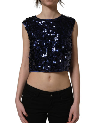 Top corto sin mangas con lentejuelas azules
