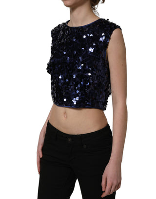 Top corto sin mangas con lentejuelas azules