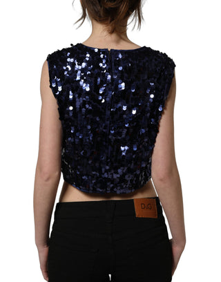 Top corto sin mangas con lentejuelas azules