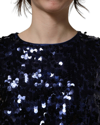 Top corto sin mangas con lentejuelas azules