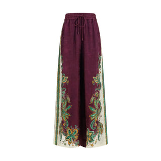 Purple Viscose Casual Pants