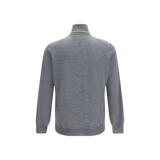 Suéter de cuello alto gris de lana oveja aries
