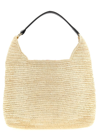 Bolso de hombro de rafia beige