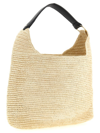 Bolso de hombro de rafia beige