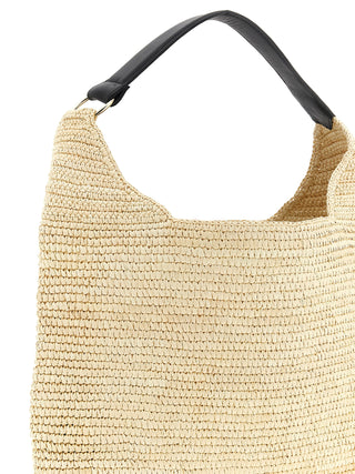 Bolso de hombro de rafia beige