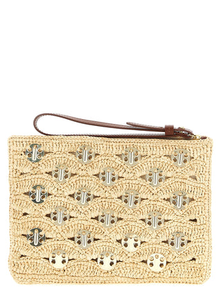 Beige Rayon Clutch Bag