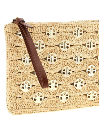 Beige Rayon Clutch Bag