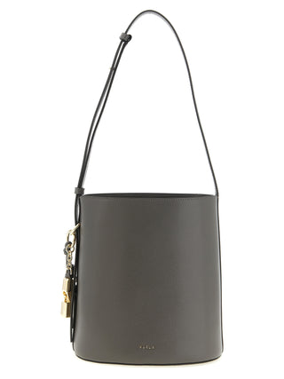 Bolso de hombro de piel de becerro gris