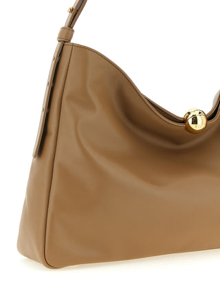 Bolso de hombro de piel de becerro beige