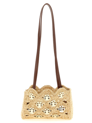 Bolso de hombro de ramio beige