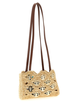 Bolso de hombro de ramio beige