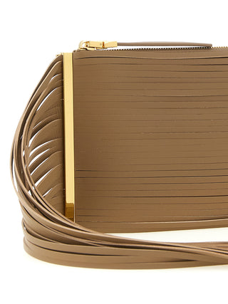 Beige Leather Clutch Bag
