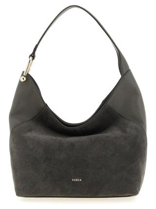 Bolso de hombro de piel de becerro gris
