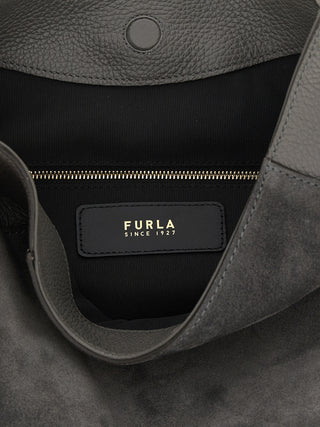 Bolso de hombro de piel de becerro gris