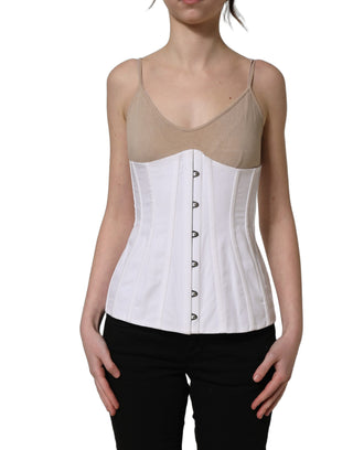 White Brown Cotton Sleeveless Corset Top