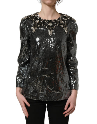 Blusa adornada con lentejuelas metálicas grises