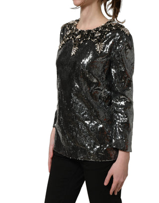 Blusa adornada con lentejuelas metálicas grises