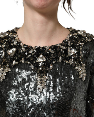 Blusa adornada con lentejuelas metálicas grises