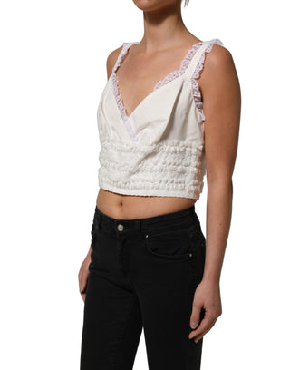 White Lace Trimmed Cotton Cropped Tank Top