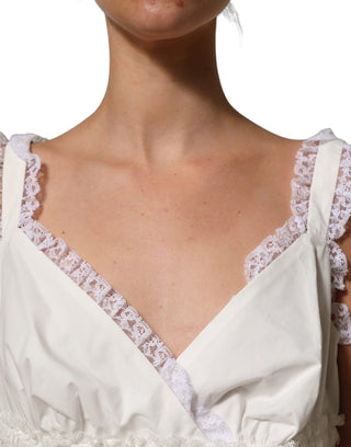 White Lace Trimmed Cotton Cropped Tank Top