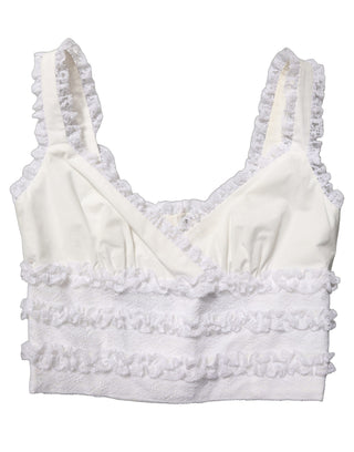 White Lace Trimmed Cotton Cropped Tank Top