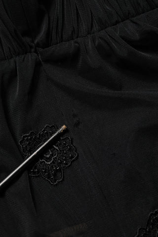 Black Polyester Mesh Sheer Crewneck Blouse Top