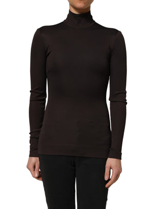 Brown Turtleneck Long Sleeves Blouse Top