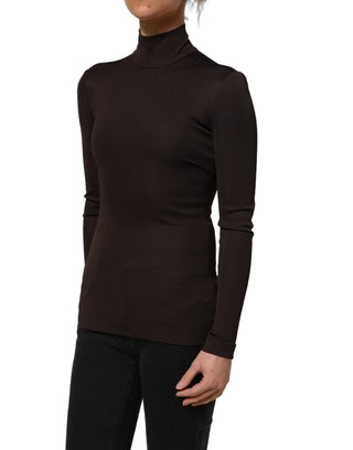 Brown Turtleneck Long Sleeves Blouse Top