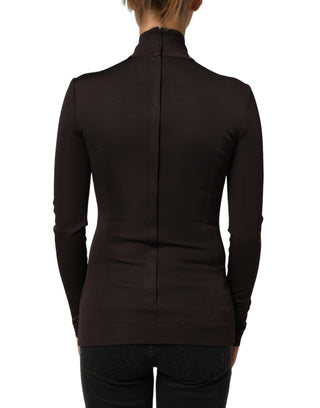 Brown Turtleneck Long Sleeves Blouse Top