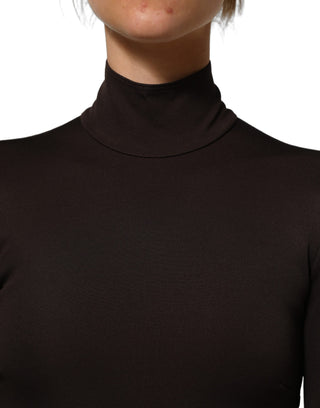 Brown Turtleneck Long Sleeves Blouse Top