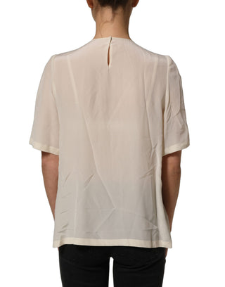 White Lace Trim Bow Short Sleeves Blouse Top