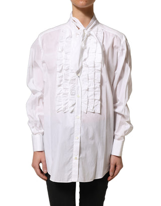 Blusa blanca con volantes y manga larga