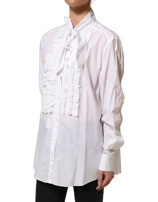 Blusa blanca con volantes y manga larga