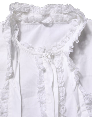 White Ruffled Lace Embellished Blouse Top