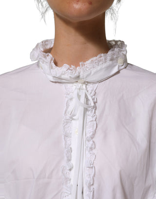 White Ruffled Lace Embellished Blouse Top