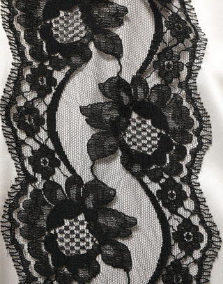 White satin Lace Trim LOng Sleeves Blouse Top