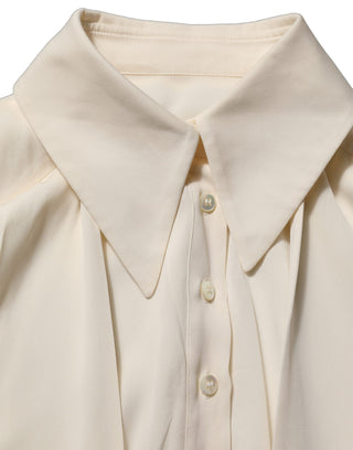 Off White Ascot Collar Long Sleeves Blouse Top