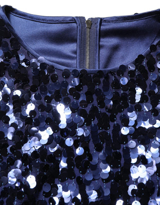 Blue Sequined Long Sleeves Crop Blouse Top