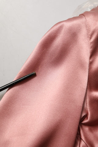 Pink Satin Silk V-neck Long Sleeves Blouse Top
