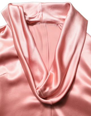 Pink Satin Silk V-neck Long Sleeves Blouse Top