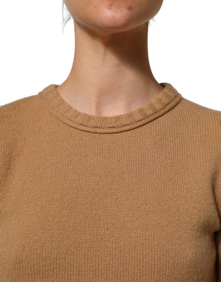 Brown Wool Short Sleeves Cropped Blouse Top