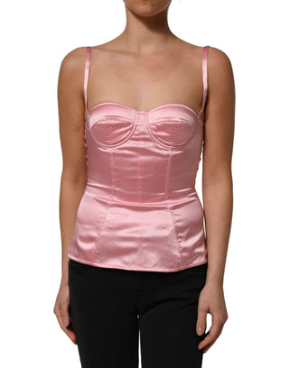 Pink Silk Satin Padded Bra Corset Style Top