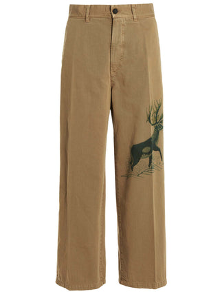 Beige Cotton Casual Pants