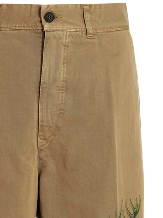 Beige Cotton Casual Pants